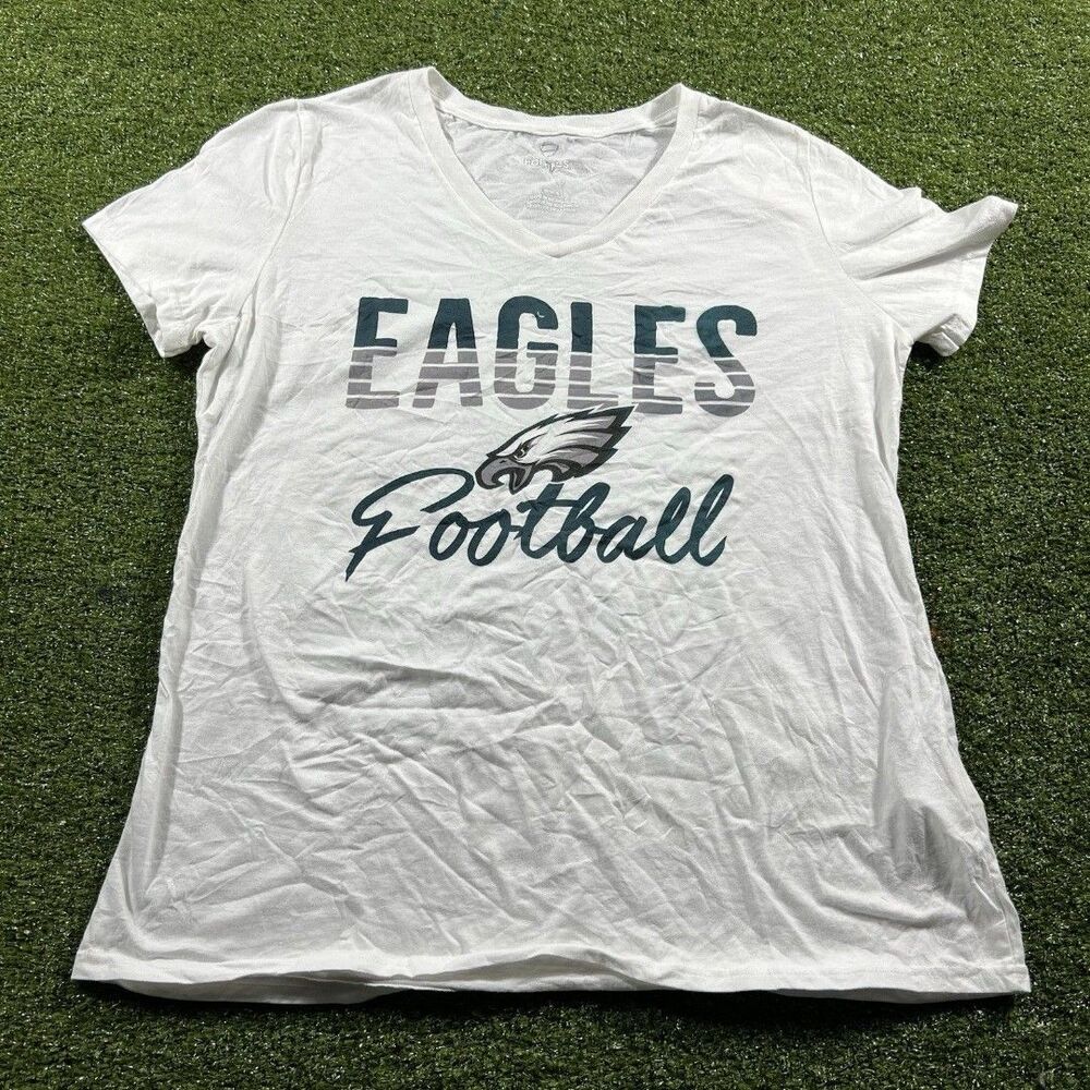Fanatics Philadelphia Eagles V-Neck T-Shirt, White Womens M, NFL Football NWOT
